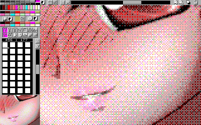 【デジタル8色アナログ16色】「おねえさんのお誘い」MAG形式生成のためのマルチペイント(MPS.EXE Ver1.01)画面