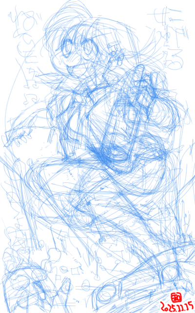 【デジタル8色アナログ16色】「逃走手順を確認すw」下描き版