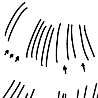ComicStudioPro4で描いた線…こんな感じになってしまう…矢印描いてるトコも、実際には線を描いているトコロです(^_^;)パパの髭ぢゃないよ?ヽ(^.^;)丿 左から右へ続けてストロークして描いてる線ですが、途中の線が描かれていません(^_^;)で急に描けたり、また描けなくなったり…どのペンでも同じですヽ(^.^;)丿