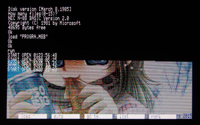 【PC8801mkIISR画像表示】これで改行コードが書き変わっててもスキップするハズだっ!と、改めて実行…う…うん?行ってる?もしかしてちゃんと行ってるんですかーっ!?ヽ(^.^;)丿
