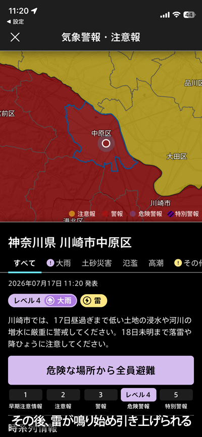 大雨危険警報レベル3…悪あがきに行かなくて良かった…(^_^;)行ってたらあの時と同じよーにびしょ濡れになったであらふ…って、丁度4年前かね?(^_^;)